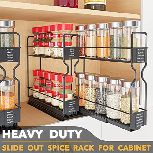 SpaceAid Heavy Duty Spice Rack Organizer, Cabinet Drawer with Labels, 5.2" x 10.75" x 10", 2 Drawers, 2-Tier