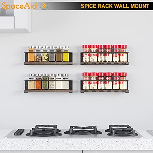SpaceAid Spice Rack Organizer (4 Pack) for Cabinets or Wall with Labels - Wood Seasoning Shelf for Pantry