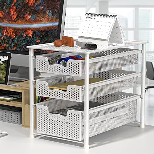 Simple Houseware 3-Tier White Alloy Steel Sliding Drawer Organizer Cabinet
