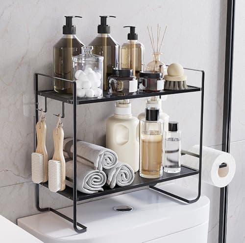 2-Tier Black Acrylic Over The Toilet Organizer, Large Capacity, Rust-Resistant