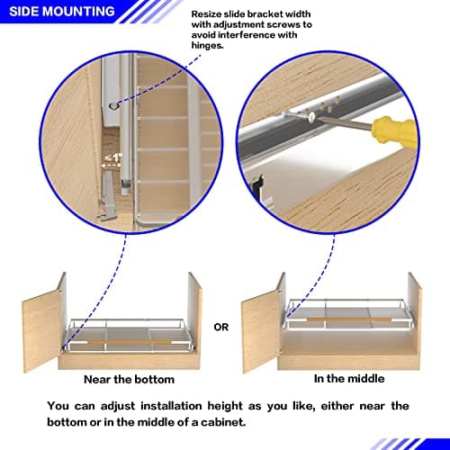 Drawer Cabinet Organizer for Cabinets 17 - 28 Wide - Expandable Shelves - Heavy Duty and Smooth Sliding