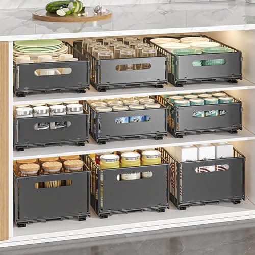 Sliding Cabinet Organizer for Kitchen - No Drilling Needed (Black, 2-Piece, 9.8 W x 15 D x 7.5 H)