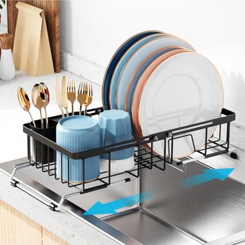 iSPECLE Adjustable Over the Sink Dish Drying Rack, Black