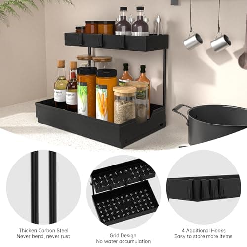 NATURE'S SOURCE 2-Tier Under Sink Organizers, Black 2-Pack