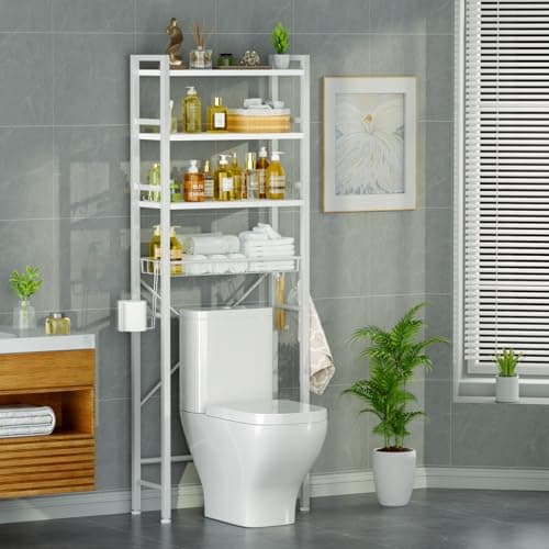 Black Over-The-Toilet Storage with 4 Tiers and 9 Hooks