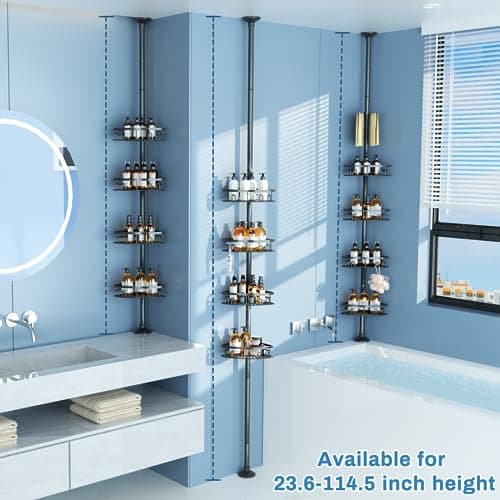 Rustproof Corner Shower Caddy with 4 Large Baskets & Adjustable Shelves (23.6-114.5")