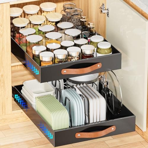 OVICAR Adhesive Slide Out Drawer - 12.2" W x 16.3"D Kitchen Bathroom Storage