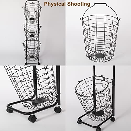 3-Tier Rolling Lockable Laundry Trolley with Metal Storage Shelf