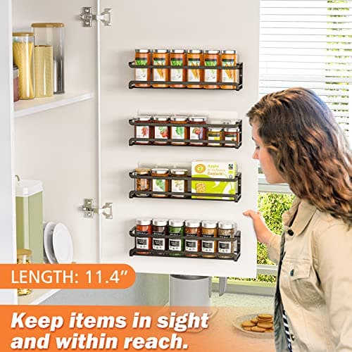 Wall-Mounted Spice Rack Organizer - 4 Pack for Kitchen Cabinets and Pantry Doors