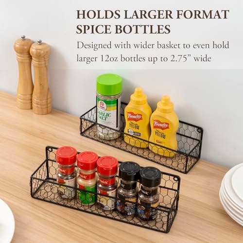 MyGift 12-Inch Black Chicken Wire Wall Mount Spice Rack, Set of 2