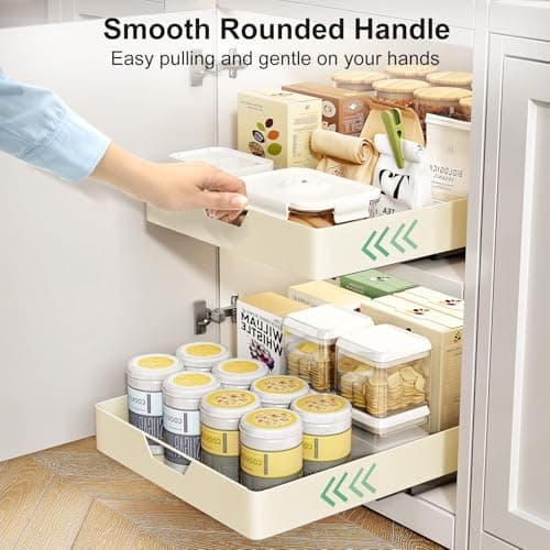 Adhesive Pull Out Cabinet Organizer for Kitchen, Bathroom, Pantry - Cream White - 13.8 W x 21 D - No Drill Slide Out Drawers