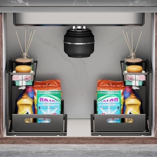 2-Tier Black Kitchen Cabinet Organizer Under Sink Storage (Sturdy Metal, 1 Pack)