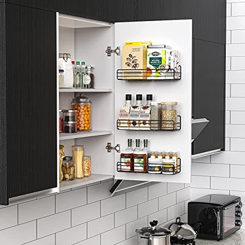 Moforoco Wall-Mount Spice Rack Organizer (6-Pack) - Black Pantry Shelves for Farmhouse Kitchen Decor