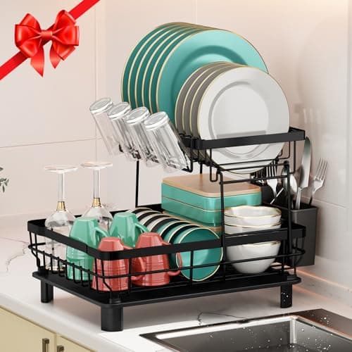 MOUKABAL Large Dish Drying Rack with Removable Holder, Grey/Gray