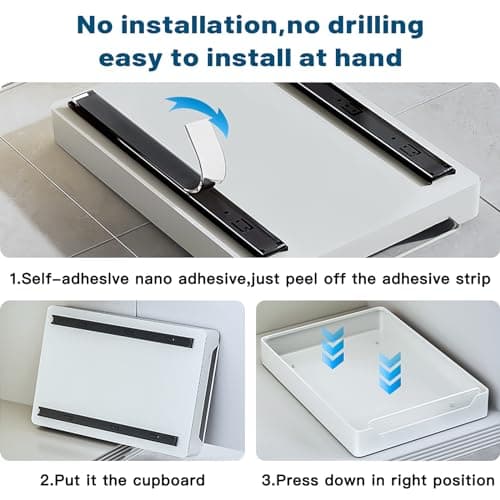 Pull Out Cabinet Organizer with Adhesive Nano Film - Heavy Duty Sliding Drawer Shelf for Kitchen and Home
