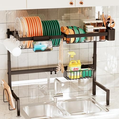 Stainless Steel Over the Sink Drying Rack, Expandable 24-35.5L x 12W x 19-22H