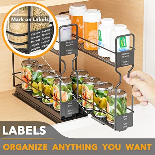 SpaceAid Heavy Duty Spice Rack Organizer, Cabinet Drawer with Labels, 5.2" x 10.75" x 10", 2 Drawers, 2-Tier