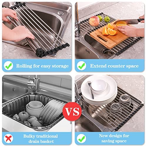 Seropy Roll-Up Dish Drying Rack Over Sink, Stainless Steel, 17.5"x11.8"