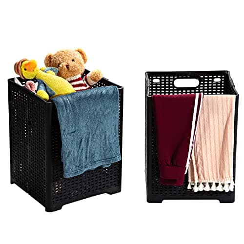 42L Black Foldable Plastic Laundry Hamper - Pack of 2