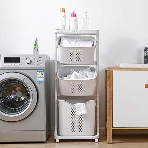 Manskskim 3-Layer Laundry Basket with Wheels for Bathroom Storage