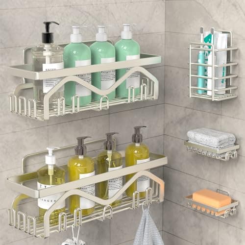 Coraje 5-Pack Adhesive Shower Organizer, Large Capacity, Rustproof (Black)