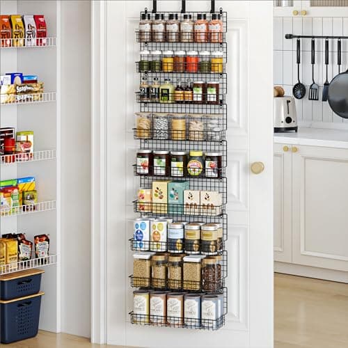 Stylish 9-Tier Spice Rack Organizer with Door Hook – Wall Mount for Extra Large Pantry Storage