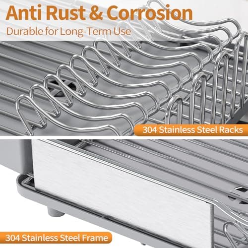 Stainless Steel Dish Drying Rack for Kitchen Counter with Cutlery Holder