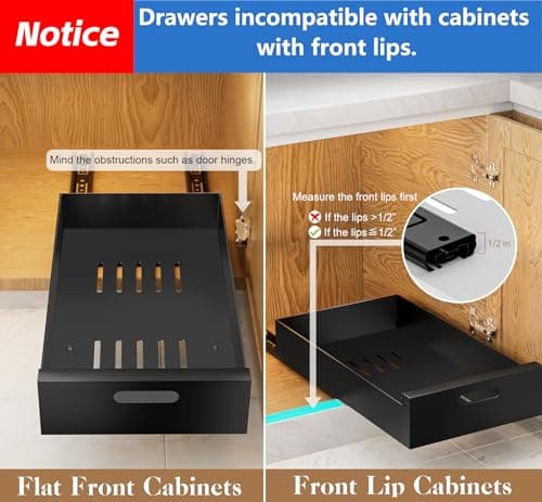 Pull Out Cabinet Organizer Adhesive, 10-Inch Wide Sturdy Carbon Steel Drawers for Cabinets