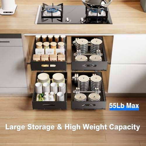 2 Pack Heavy Duty Cabinet Organizer, Slide Out Drawers (16.5"x11.8"x3.94"-Black)