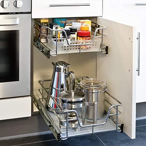 Telescopic Kitchen Drawer with Removable Shelf and Stainless Steel Rail