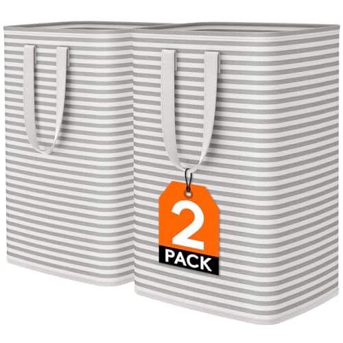 Large Collapsible Laundry Baskets with Carry Handles for Adults - 2 Pack - Grey - 2 x 80L