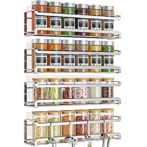 Wall-Mounted Spice Rack Organizer - 4 Pack for Kitchen Cabinets and Pantry Doors