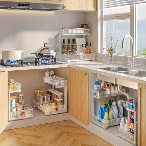 2-Pack White Acrylic Under Sink Organizer for Kitchen & Bathroom Cabinets