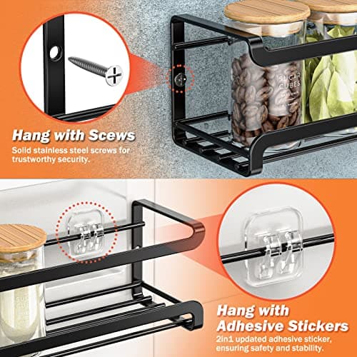 Wall-Mounted Spice Rack Organizer - 4 Pack for Kitchen Cabinets and Pantry Doors