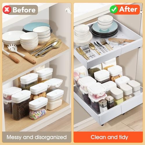 Expandable Cabinet Organizer with Adjustable Drawers - Heavy Duty Pull Out Shelves for Kitchen, Pantry, Bathroom