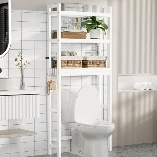 Smiry 3-Tier Bamboo Over Toilet Organizer, Space-Saving Hook Storage, Black