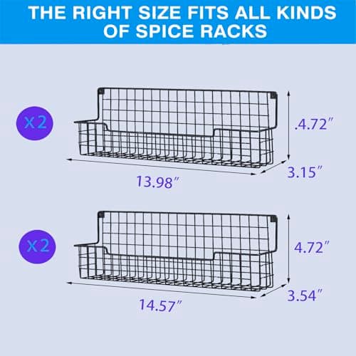 Wall-Mounted Spice Rack Set of 4 - Space-Saving Organizer for Kitchen Cabinets and Pantry Doors, Black