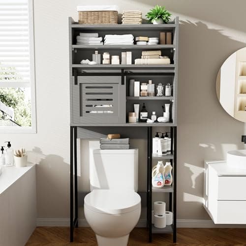 Meilocar White Freestanding Toilet Storage Cabinet with Sliding Doors