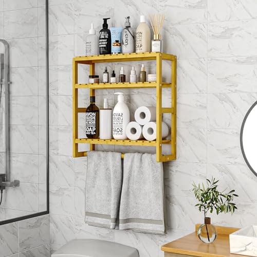 Bathroom Towel Racks 3-Tier Bamboo Storage Shelves Over Toilet