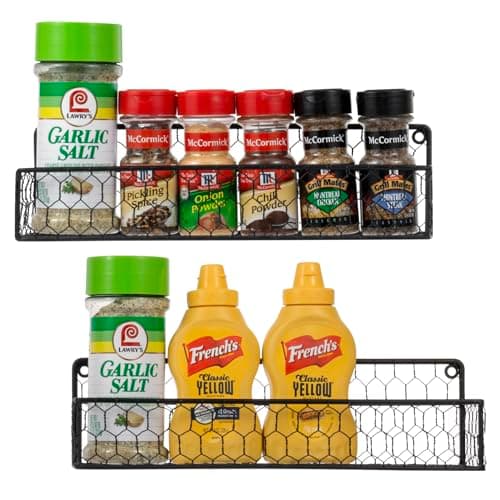 MyGift 12-Inch Black Chicken Wire Wall Mount Spice Rack, Set of 2