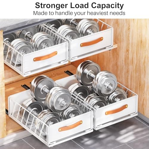 Adhesive Cabinet Organizer for Kitchen and Bathroom, Heavy Duty with Sliding Shelves and Basket