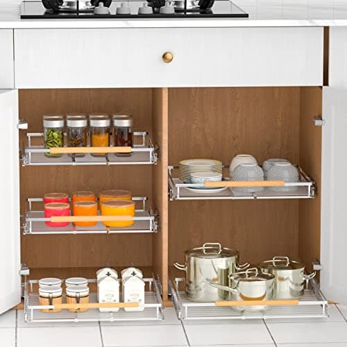Drawer Cabinet Organizer for Cabinets 17 - 28 Wide - Expandable Shelves - Heavy Duty and Smooth Sliding