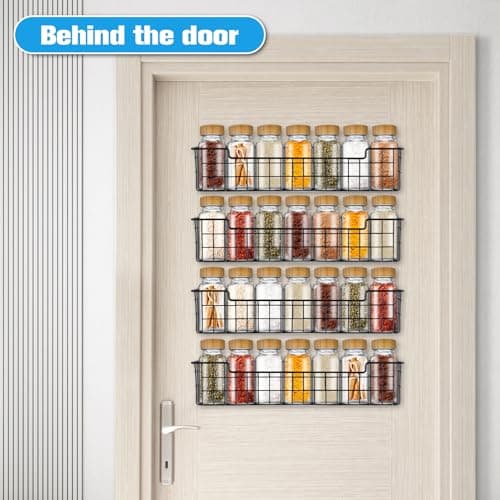 Wall-Mounted Spice Rack Organizer - 2-Pack Storage Shelf for Kitchen Cabinet Doors, Black