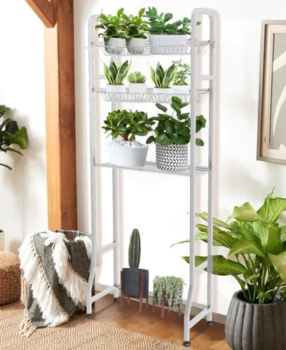 White Over-the-Toilet Storage Rack with 3-Tier Shelf & 6 Adjustable Shelves + 4 Hooks
