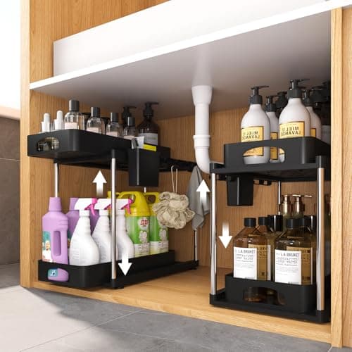 2-Tier Under Sink Organizer, Adjustable Kitchen & Bathroom Storage, Black