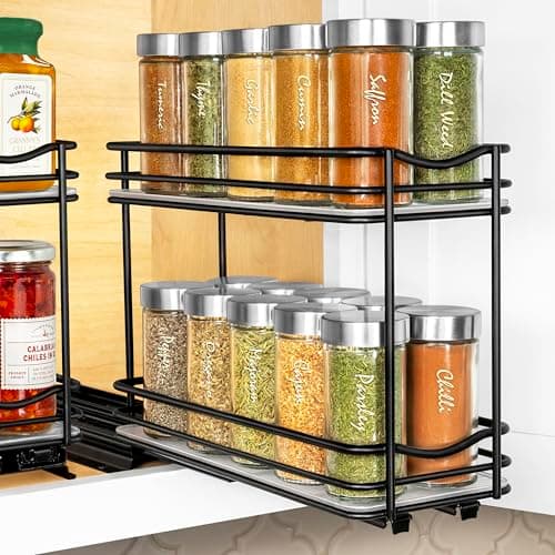 LYNK PROFESSIONAL Slide Out Spice Rack - Black, 4-1/4" Wide, 2 Tier