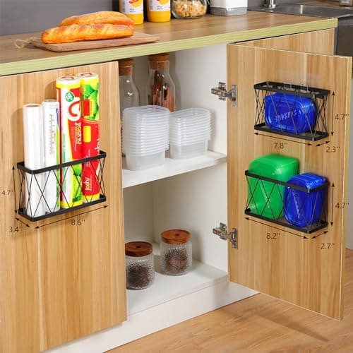 Cabinet Organizer Storage for Tupperware Lids: Wall Mounted Holder for Kitchen Walls - 3 Pack (Black Stainless Steel)