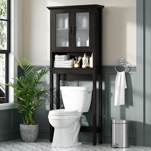 Thick Frame Over Toilet Storage Cabinet with Doors, Cream White