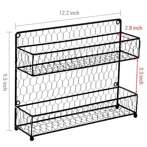 MyGift® Black Farmhouse Metal Spice Rack - Wall or Countertop 2-Tier Organizer