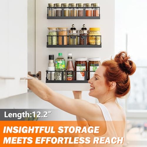 Space-Saving 3 Pack Spice Rack, Wall Mount for Cabinets or Pantry Doors